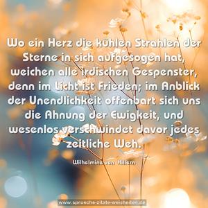 Wo ein Herz die kühlen Strahlen der Sterne in sich aufgesogen hat, weichen alle irdischen Gespenster, denn im Licht ist Frieden; im Anblick der Unendlichkeit offenbart sich uns die Ahnung der Ewigkeit, und wesenlos verschwindet davor jedes zeitliche Weh.