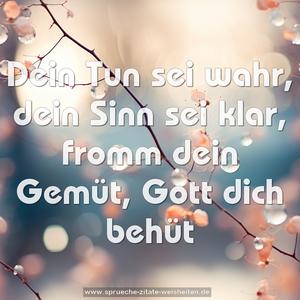 Dein Tun sei wahr, dein Sinn sei klar,
fromm dein Gemüt, Gott dich behüt