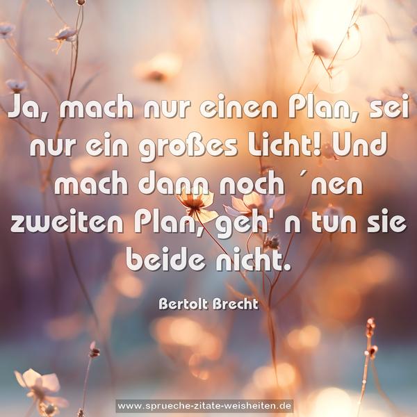 Ja, mach nur einen Plan, sei nur ein großes Licht!
Und mach dann noch ´nen zweiten Plan,
geh' n tun sie beide nicht.