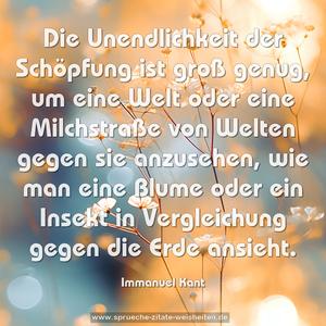 Die Unendlichkeit der Schöpfung ist groß genug,
um eine Welt oder eine Milchstraße von Welten gegen sie anzusehen, wie man eine Blume oder ein Insekt in Vergleichung gegen die Erde ansieht.