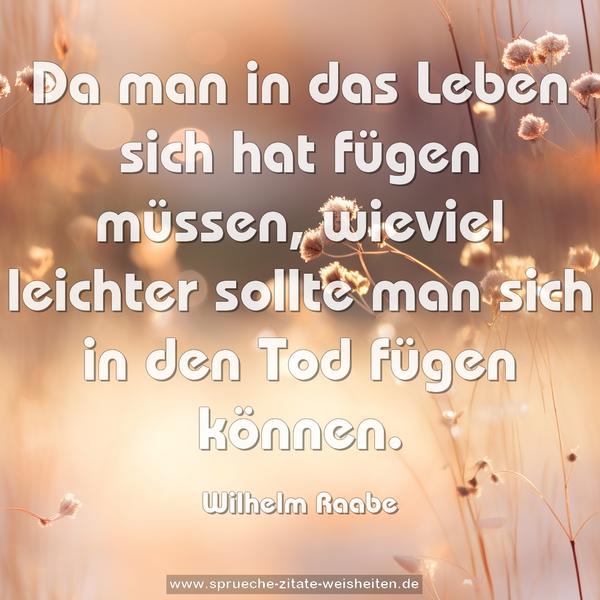 Da man in das Leben sich hat fügen müssen,
wieviel leichter sollte man sich in den Tod fügen können.