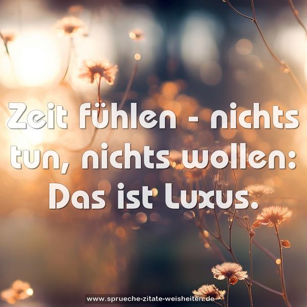 Zeit fühlen - nichts tun, nichts wollen:
Das ist Luxus.