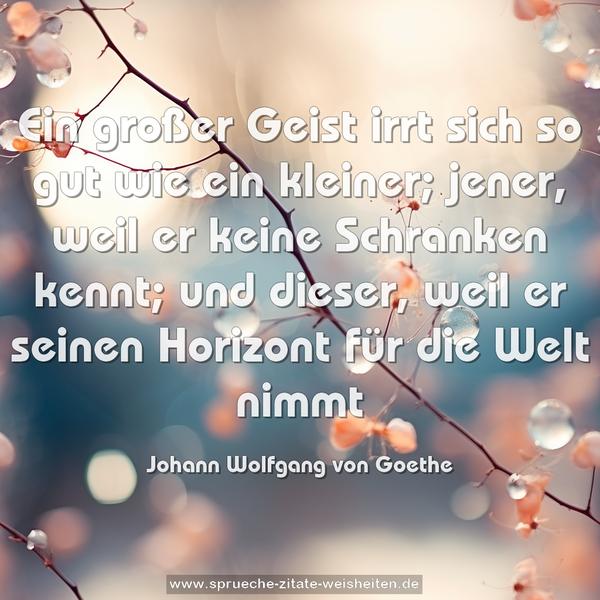 Ein großer Geist irrt sich so gut wie ein kleiner;
jener, weil er keine Schranken kennt;
und dieser, weil er seinen Horizont für die Welt nimmt