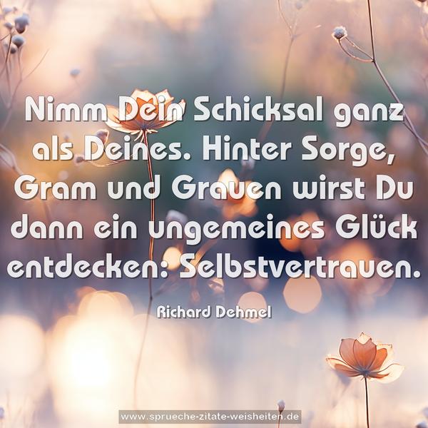 Nimm Dein Schicksal ganz als Deines.
Hinter Sorge, Gram und Grauen wirst Du dann ein ungemeines Glück entdecken:
Selbstvertrauen.