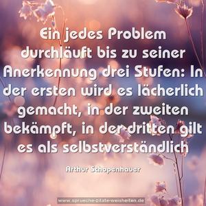 Ein jedes Problem durchläuft bis zu seiner Anerkennung
drei Stufen:
In der ersten wird es lächerlich gemacht, in der zweiten bekämpft, in der dritten gilt es als selbstverständlich
