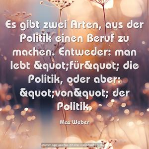 Es gibt zwei Arten, aus der Politik einen Beruf zu machen. Entweder: man lebt &quot;für&quot; die Politik,
oder aber: &quot;von&quot; der Politik.