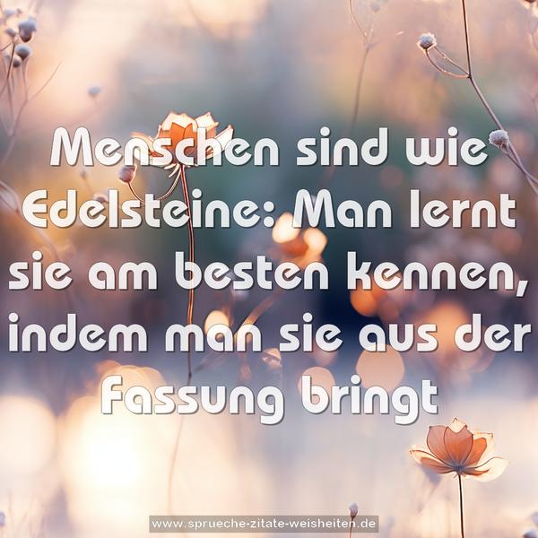 Menschen sind wie Edelsteine:
Man lernt sie am besten kennen,
indem man sie aus der Fassung bringt