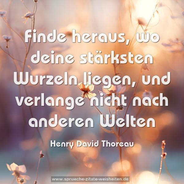 Finde heraus, wo deine stärksten Wurzeln liegen,
und verlange nicht nach anderen Welten