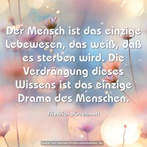 Der Mensch ist das einzige Lebewesen, das weiß, daß es sterben wird. Die Verdrängung dieses Wissens ist das einzige Drama des Menschen.