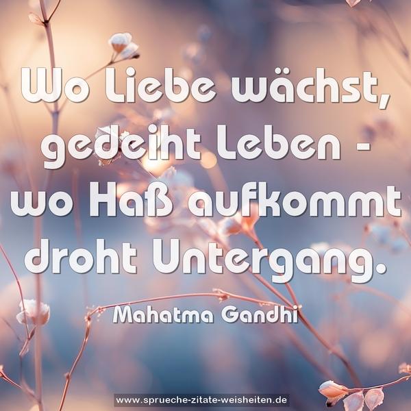 Wo Liebe wächst, gedeiht Leben -
wo Haß aufkommt droht Untergang.