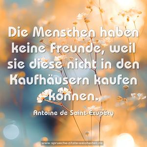 Die Menschen haben keine Freunde,
weil sie diese nicht in den Kaufhäusern kaufen können. 