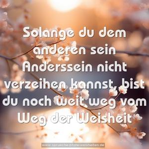 Solange du dem anderen sein Anderssein nicht verzeihen kannst, bist du noch weit weg vom Weg der Weisheit 