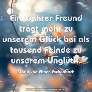 Ein wahrer Freund trägt mehr zu unserem Glück bei
als tausend Feinde zu unserem Unglück.