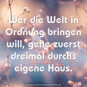 Wer die Welt in Ordnung bringen will,
gehe zuerst dreimal durchs eigene Haus.