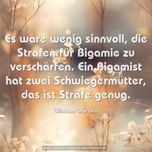 Es wäre wenig sinnvoll, die Strafen für Bigamie zu verschärfen. Ein Bigamist hat zwei Schwiegermütter, das ist Strafe genug.