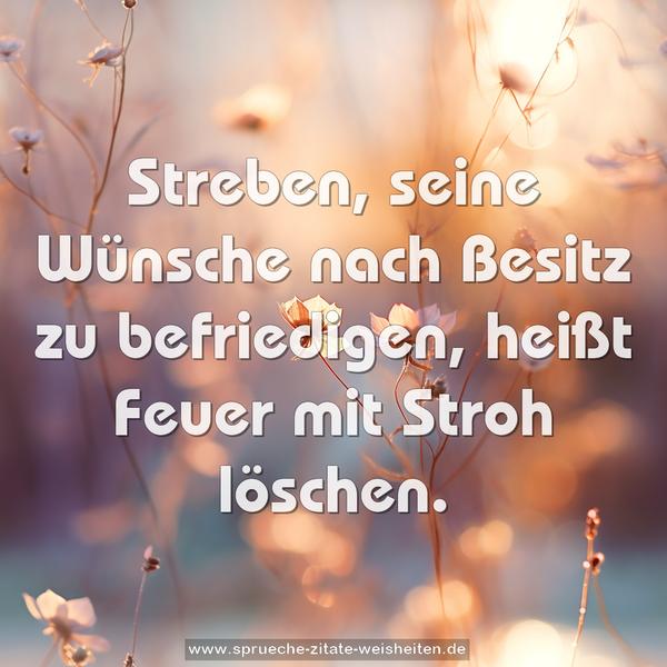 Streben, seine Wünsche nach Besitz zu befriedigen,
heißt Feuer mit Stroh löschen.