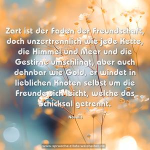 Zart ist der Faden der Freundschaft, doch unzertrennlich wie jede Kette, die Himmel und Meer und die Gestirne umschlingt, aber auch dehnbar wie Gold, er windet in lieblichen Knoten selbst um die Freunde sich leicht, welche das Schicksal getrennt.