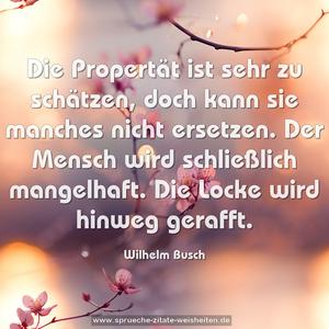 Die Propertät ist sehr zu schätzen,
doch kann sie manches nicht ersetzen.
Der Mensch wird schließlich mangelhaft.
Die Locke wird hinweg gerafft.