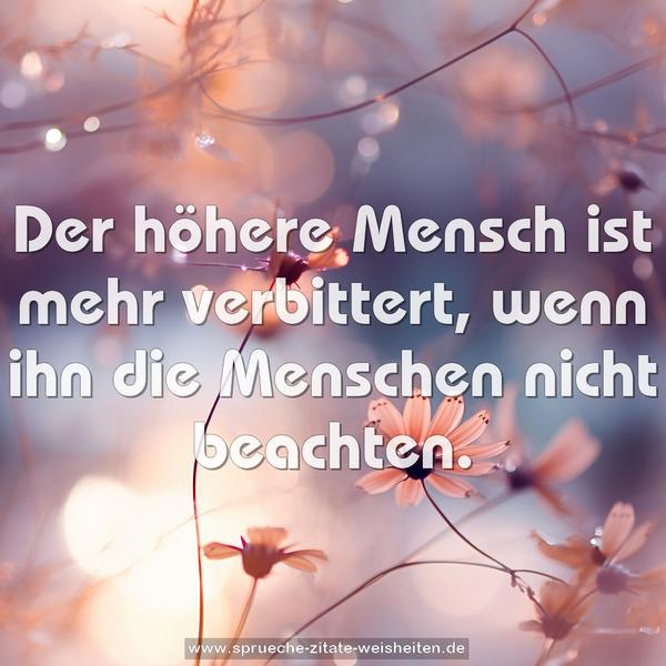 Der höhere Mensch ist mehr verbittert,
wenn ihn die Menschen nicht beachten.