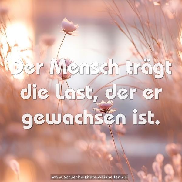 Der Mensch trägt die Last, der er gewachsen ist.