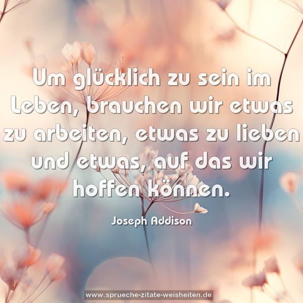 Um glücklich zu sein im Leben, brauchen wir etwas zu arbeiten,
etwas zu lieben und etwas, auf das wir hoffen können.
