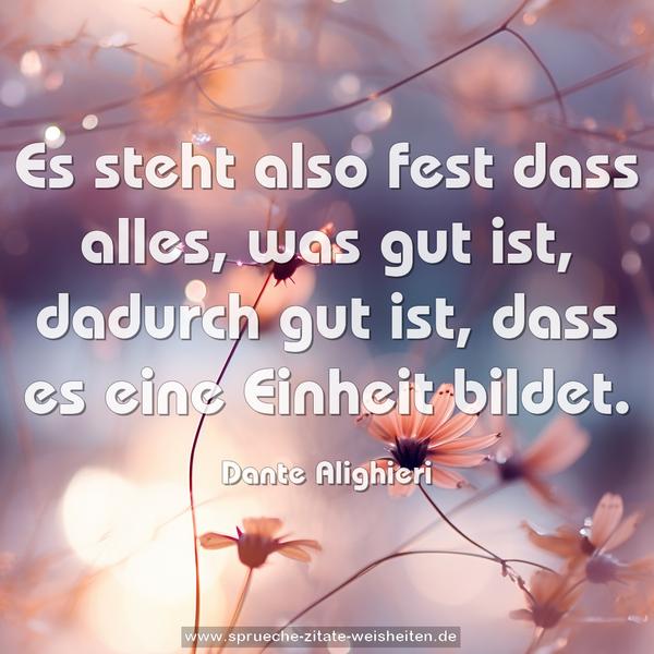 Es steht also fest dass alles, was gut ist,
dadurch gut ist, dass es eine Einheit bildet.