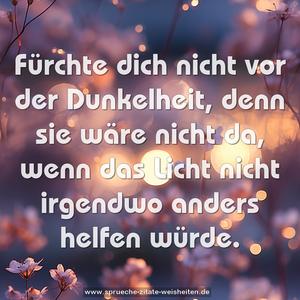 Fürchte dich nicht vor der Dunkelheit,
denn sie wäre nicht da,
wenn das Licht nicht irgendwo anders helfen würde.