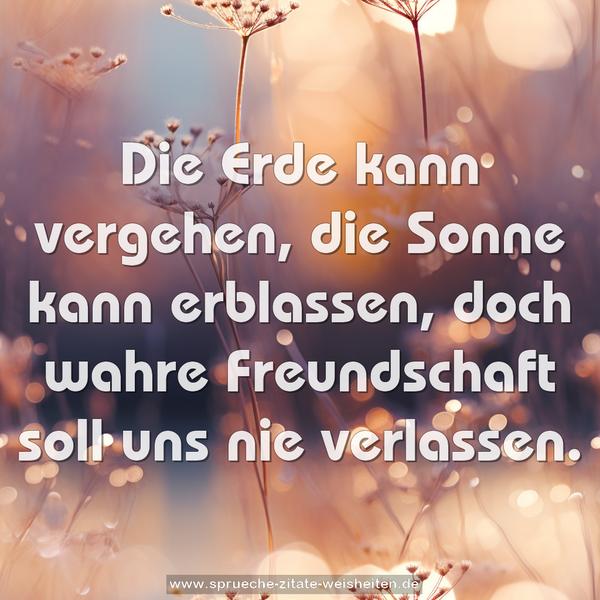 Die Erde kann vergehen,
die Sonne kann erblassen,
doch wahre Freundschaft
soll uns nie verlassen.
