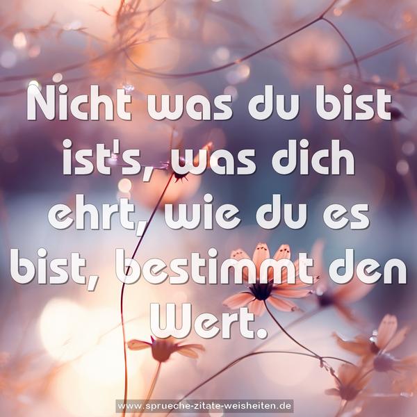 Nicht was du bist ist's, was dich ehrt,
wie du es bist, bestimmt den Wert.