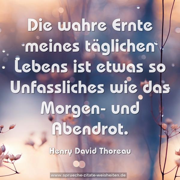Die wahre Ernte meines täglichen Lebens
ist etwas so Unfassliches wie das Morgen- und Abendrot.
