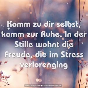 Komm zu dir selbst,
komm zur Ruhe.
In der Stille
wohnt die Freude,
die im Stress verlorenging