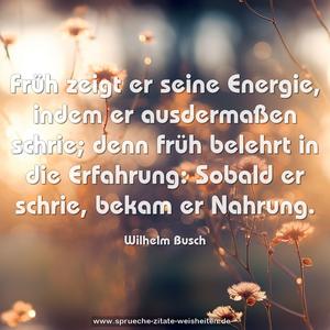 Früh zeigt er seine Energie,
indem er ausdermaßen schrie;
denn früh belehrt in die Erfahrung:
Sobald er schrie, bekam er Nahrung.