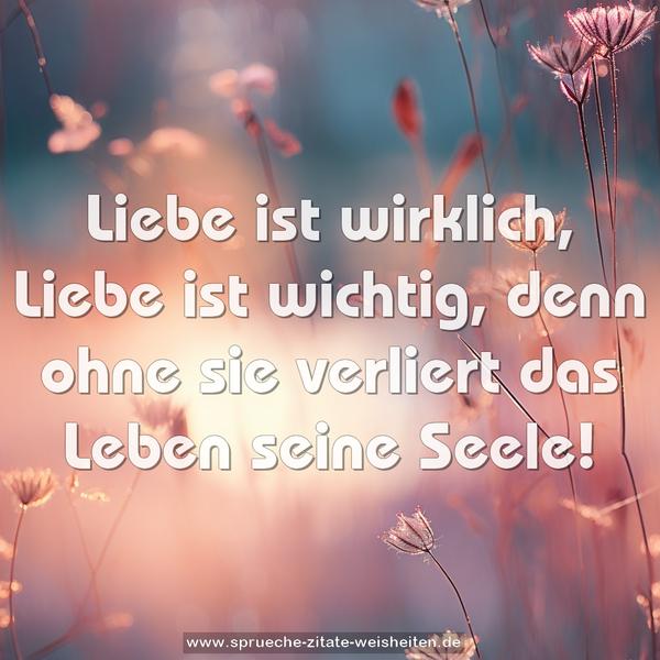 Liebe ist wirklich,
Liebe ist wichtig, denn ohne sie verliert das Leben seine Seele!