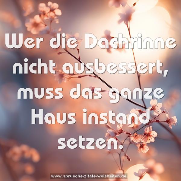 Wer die Dachrinne nicht ausbessert,
muss das ganze Haus instand setzen.