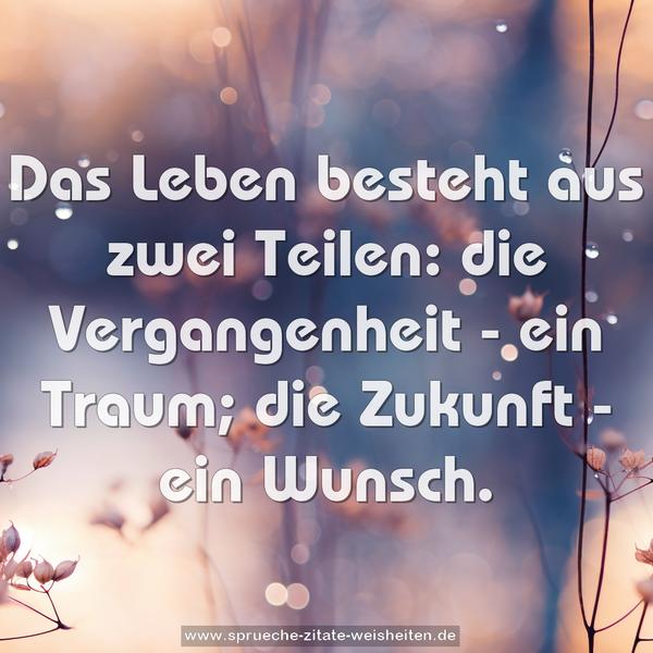 Das Leben besteht aus zwei Teilen:
die Vergangenheit - ein Traum; die Zukunft - ein Wunsch.
