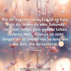 Die dir zugemessene Zeit ist so kurz, dass du,
wenn du eine Sekunde verlierst, schon dein ganzes Leben verloren hast, denn es ist nicht länger;
es ist immer nur so lang wie die Zeit, die du verlierst.