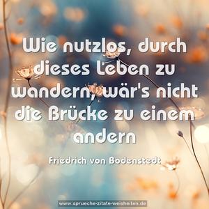 Wie nutzlos, durch dieses Leben zu wandern,
wär's nicht die Brücke zu einem andern