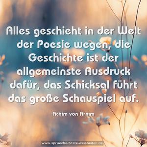 Alles geschieht in der Welt der Poesie wegen,
die Geschichte ist der allgemeinste Ausdruck dafür,
das Schicksal führt das große Schauspiel auf.