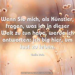 Wenn Sie mich, als Künstler, fragen,
was ich in dieser Welt zu tun habe, werde ich antworten:
Ich bin hier, um laut zu leben.