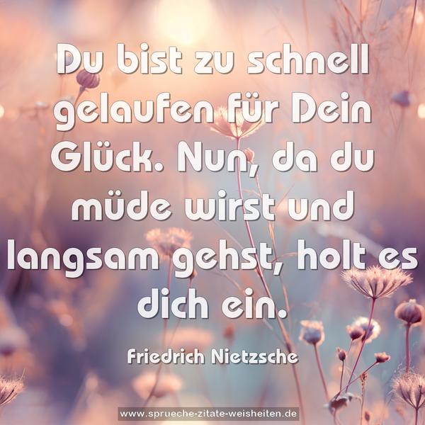 Du bist zu schnell gelaufen für Dein Glück.
Nun, da du müde wirst und langsam gehst, holt es dich ein.