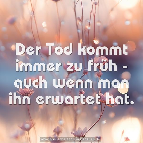 Der Tod kommt immer zu früh -
auch wenn man ihn erwartet hat.