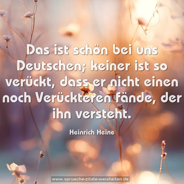 Das ist schön bei uns Deutschen;
keiner ist so verückt,
dass er nicht einen noch Verückteren fände,
der ihn versteht.