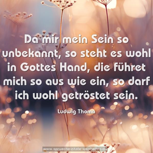 Da mir mein Sein so unbekannt,
so steht es wohl in Gottes Hand,
die führet mich so aus wie ein,
so darf ich wohl getröstet sein.