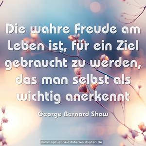 Die wahre Freude am Leben ist,
für ein Ziel gebraucht zu werden,
das man selbst als wichtig anerkennt 