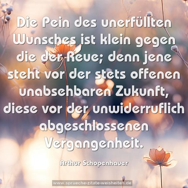 Die Pein des unerfüllten Wunsches ist klein gegen die der Reue; denn jene steht vor der stets offenen unabsehbaren Zukunft, diese vor der unwiderruflich abgeschlossenen Vergangenheit.