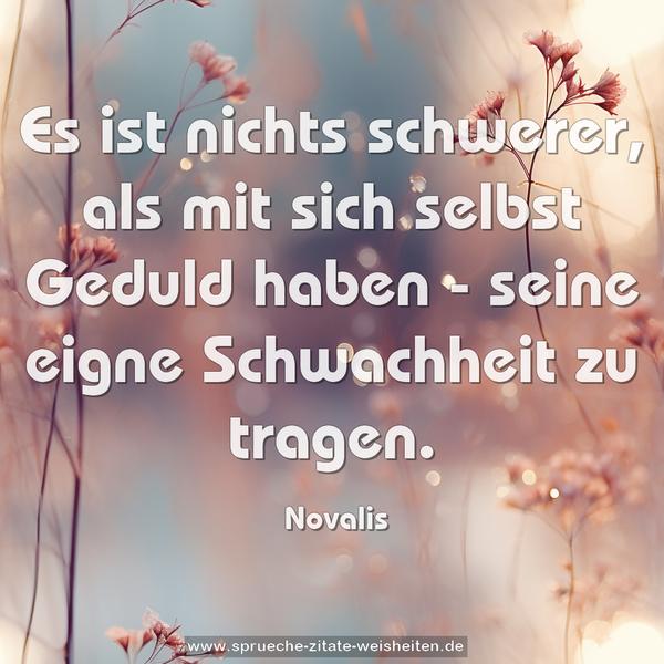 Es ist nichts schwerer, als mit sich selbst Geduld haben - seine eigne Schwachheit zu tragen.