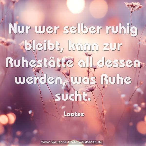 Nur wer selber ruhig bleibt,
kann zur Ruhestätte all dessen werden,
was Ruhe sucht.