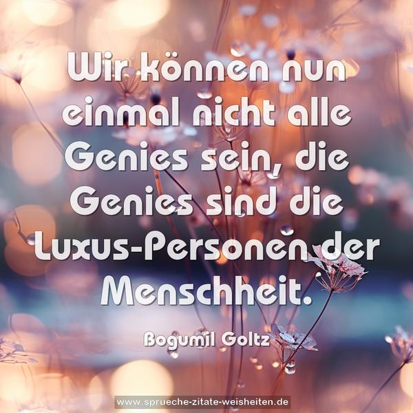 Wir können nun einmal nicht alle Genies sein,
die Genies sind die Luxus-Personen der Menschheit.