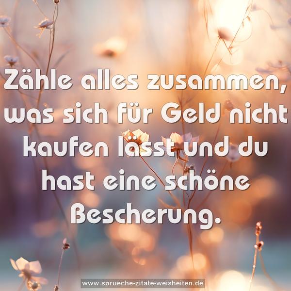 Zähle alles zusammen,
was sich für Geld nicht kaufen lässt
und du hast eine schöne Bescherung.