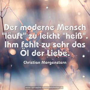Der moderne Mensch "läuft" zu leicht "heiß".
Ihm fehlt zu sehr das Öl der Liebe.